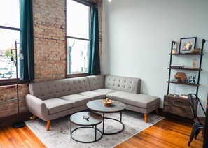 Living area - Large Studio Suite in the Middle of Downtown JC (Johnson City)