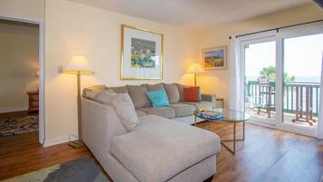 Condo, Multiple Beds, Balcony, Beach View | Living area | TV