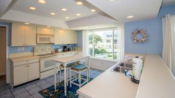 Condo, Multiple Beds, Balcony, Beach View | Private kitchen | Fridge, microwave, oven, stovetop