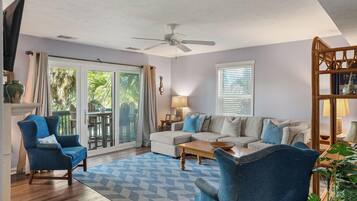 Condo, Multiple Beds, Balcony, Ocean View | Living area | 42-inch flat-screen TV with cable channels, TV