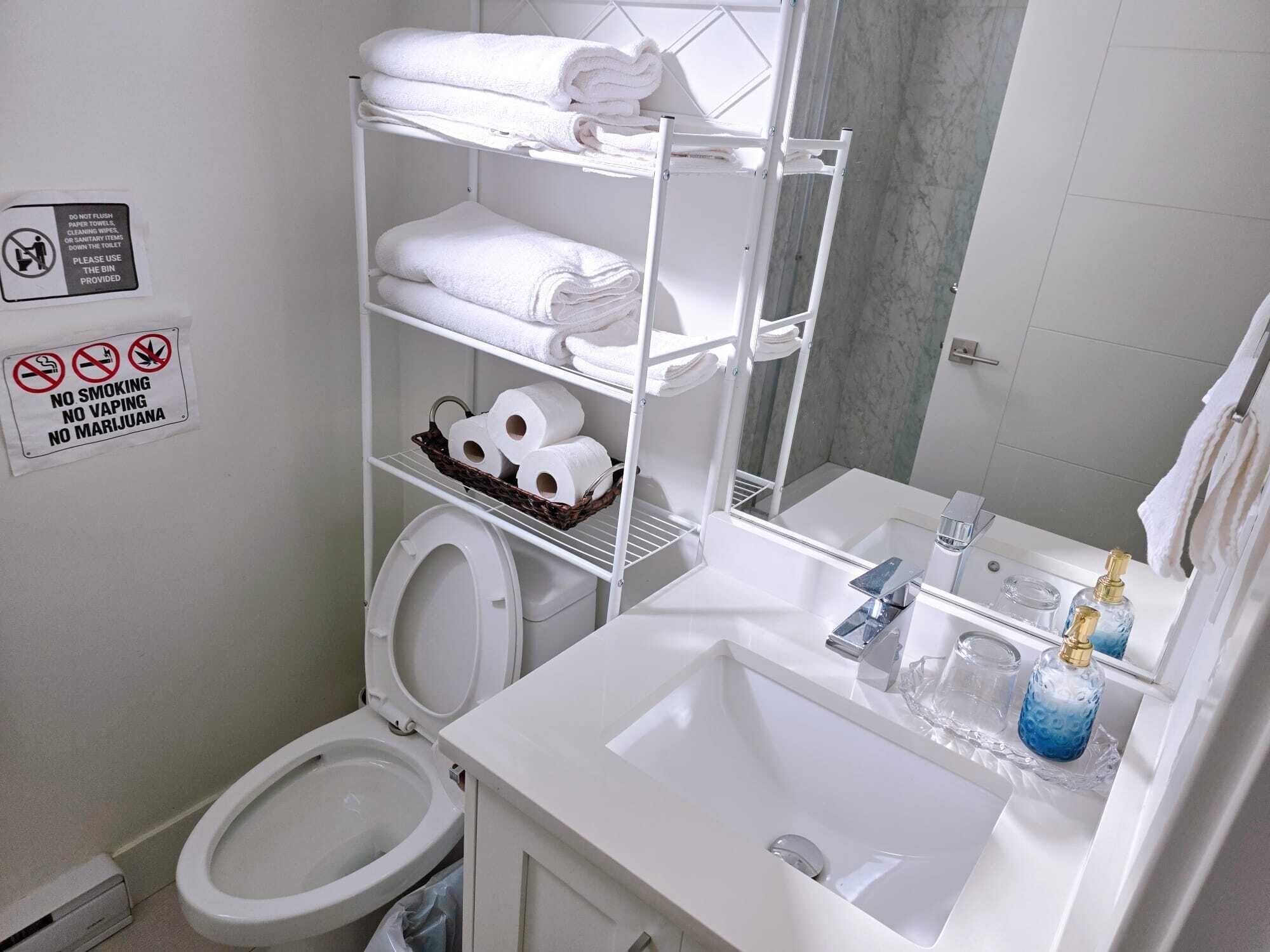 Asciugacapelli, asciugamani, sapone, shampoo