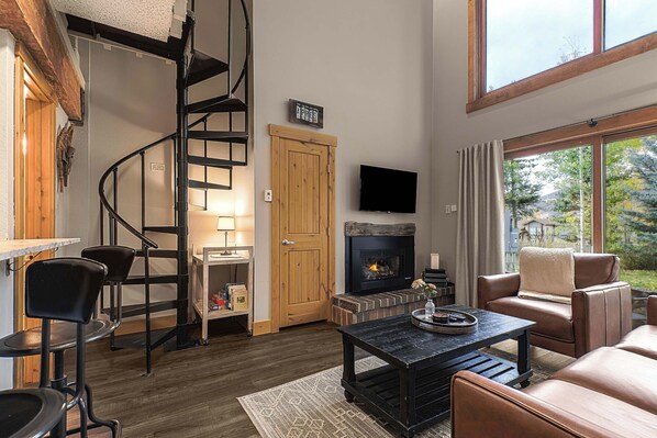 TV, fireplace, offices