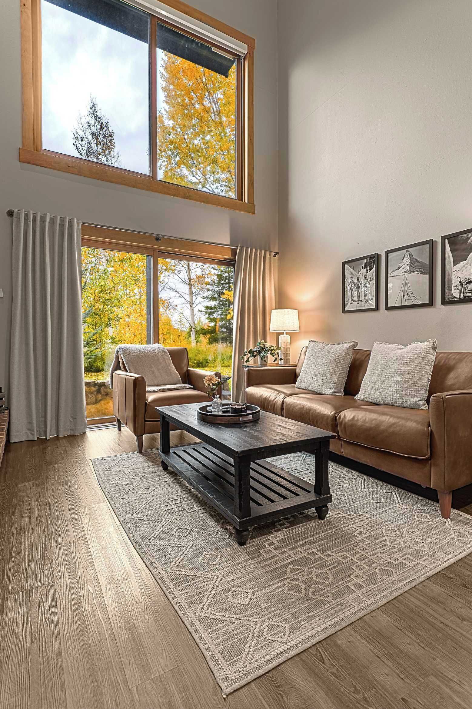 Televisión, chimenea y oficina 