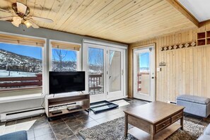 TV, fireplace