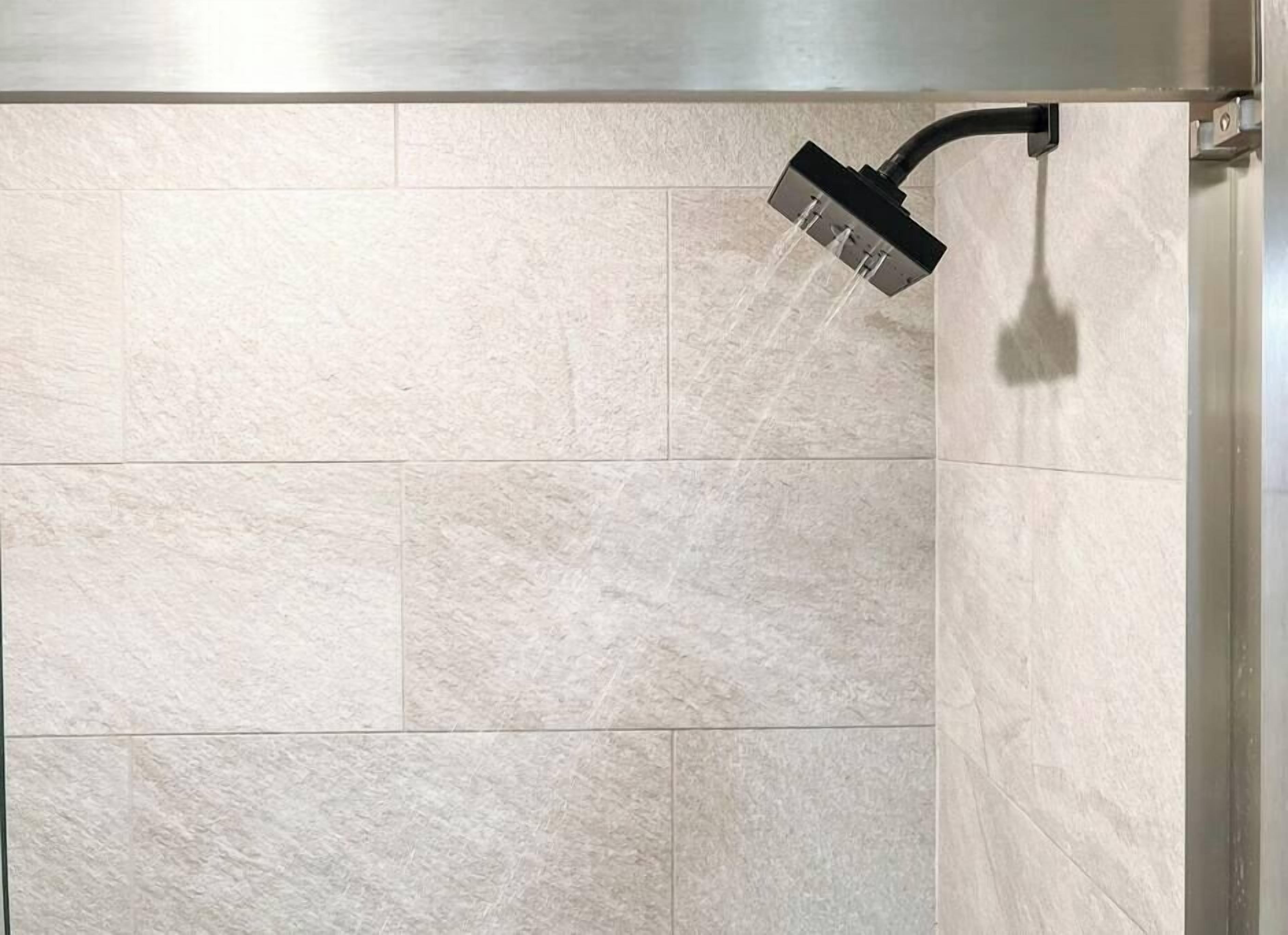Shower, hair dryer, shampoo