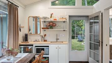 Fridge, microwave, coffee/tea maker, electric kettle