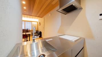 Apartment | Private kitchen | Full-size fridge, microwave, stovetop, electric kettle