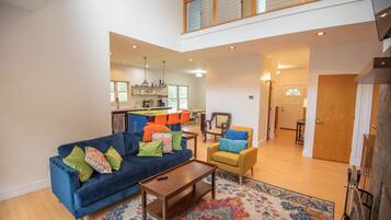 TV, fireplace, table football