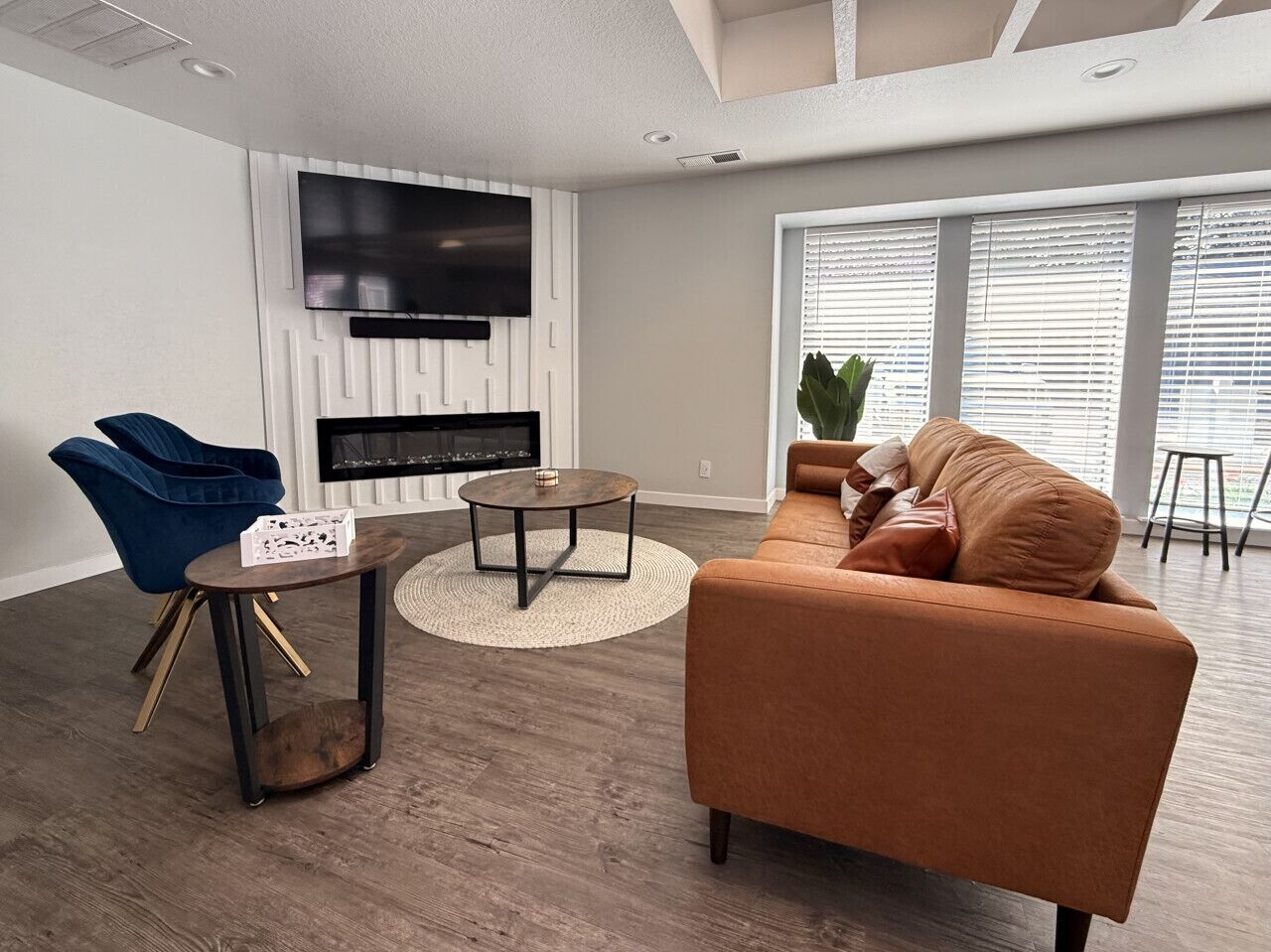 Smart-TV, Kamin, Bücher, Videothek