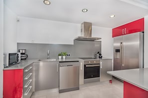 Fridge, microwave, oven, dishwasher