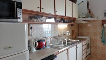 Frigorífico, microondas, horno y placa de cocina