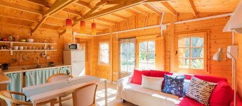 Cabaña pet Friendly, Dormitorio con AC