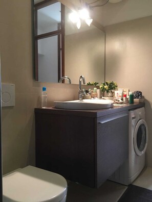 Regadera, secadora de cabello, bidet, toallas 