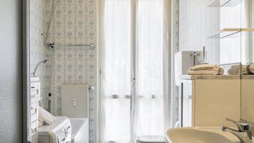 Shower, hair dryer, bidet, towels