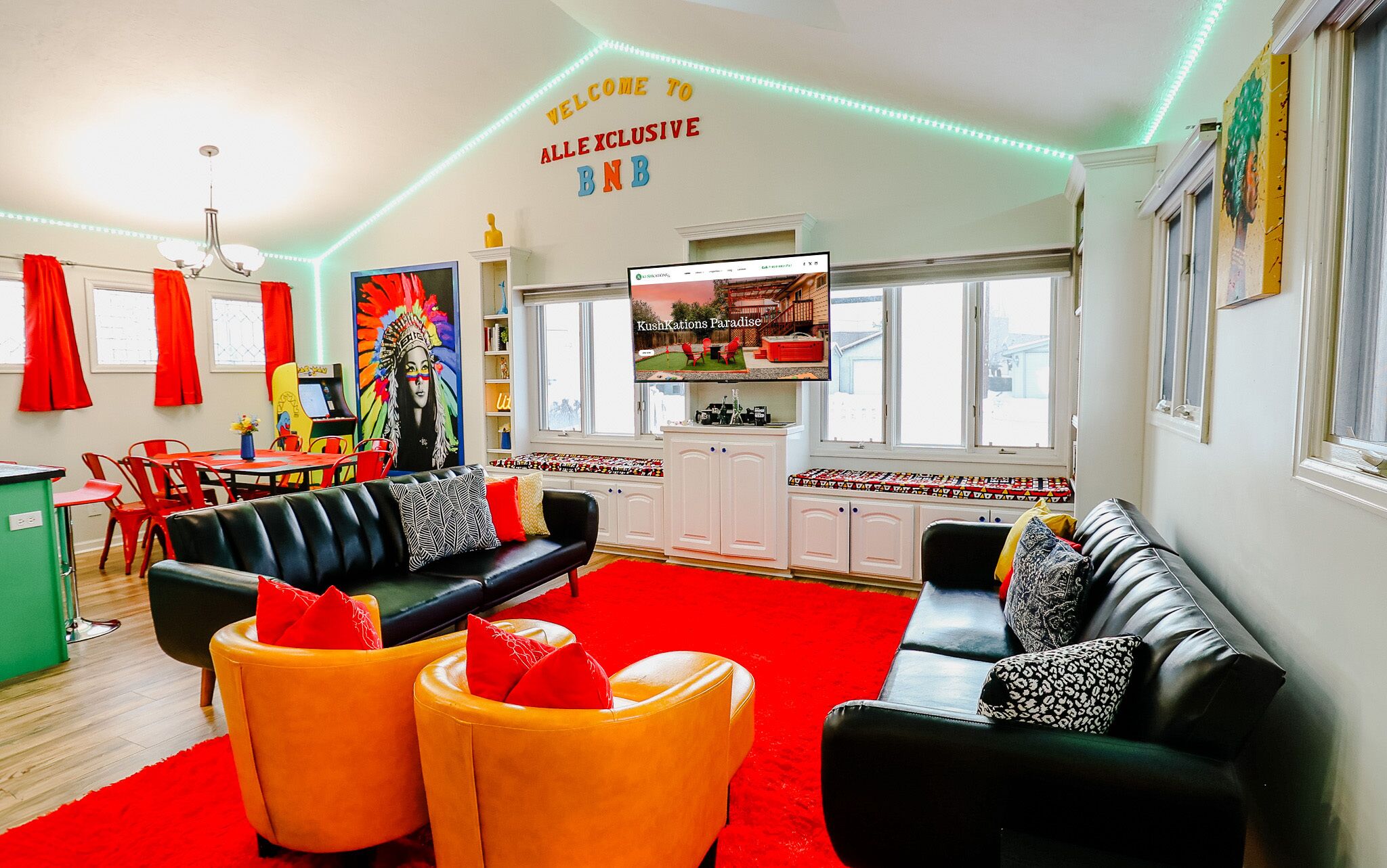 Smart TV, fireplace, video games