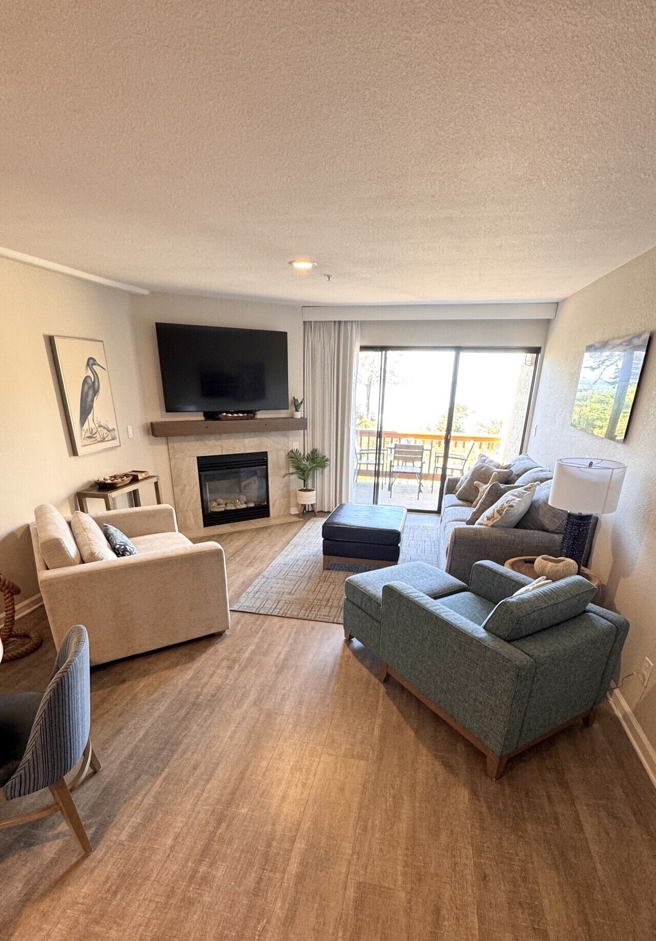 Smart TV, fireplace, stereo