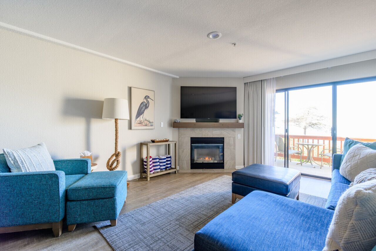 Smart TV, chimenea y estéreo 