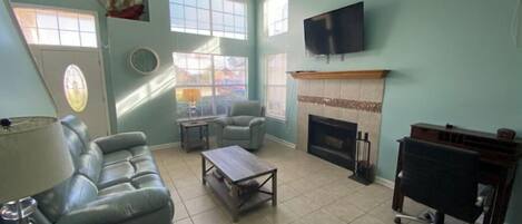 Smart TV, fireplace, DVD player