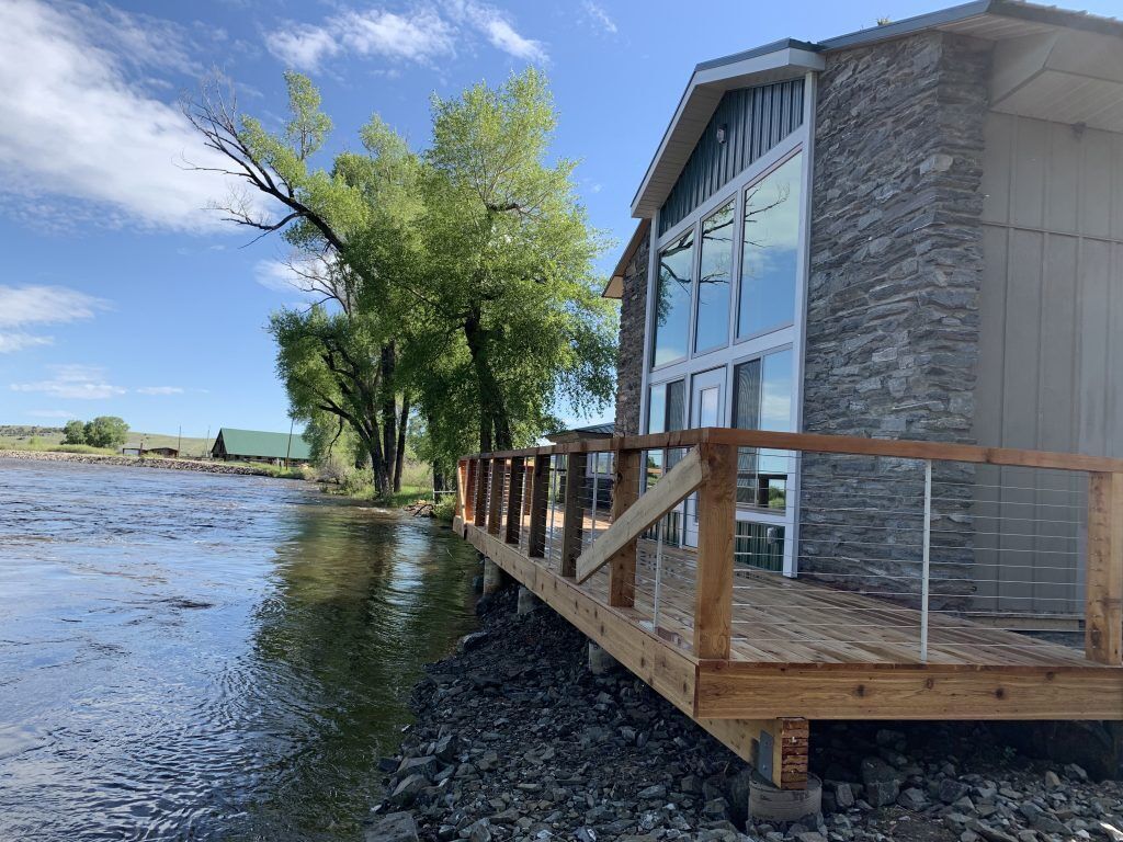 Front Deck, facing North Platte River & Treasure Island, fish for trout of all kinds.