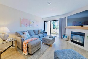 TV connectée, cheminée, jeux vidéo, livres