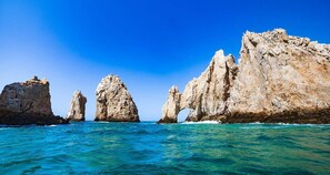 On the beach, sun loungers, beach towels