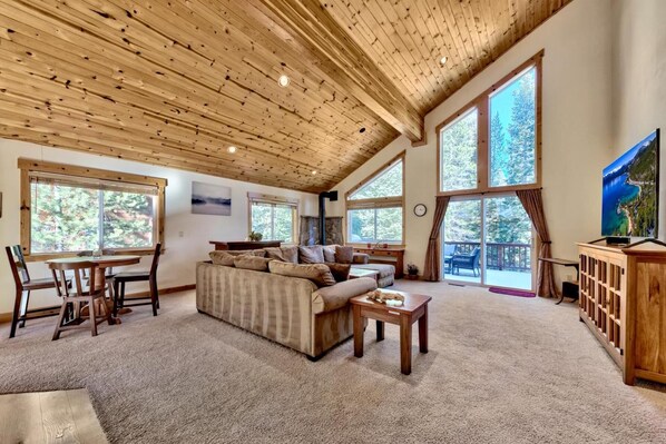 Smart TV, fireplace, video games, DVD player