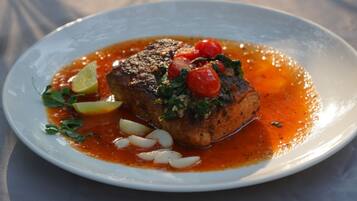 A plate of food on a table.