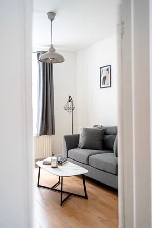 シティ アパートメント | リビング エリア | 40 インチのスマートテレビ (衛星放送視聴可)