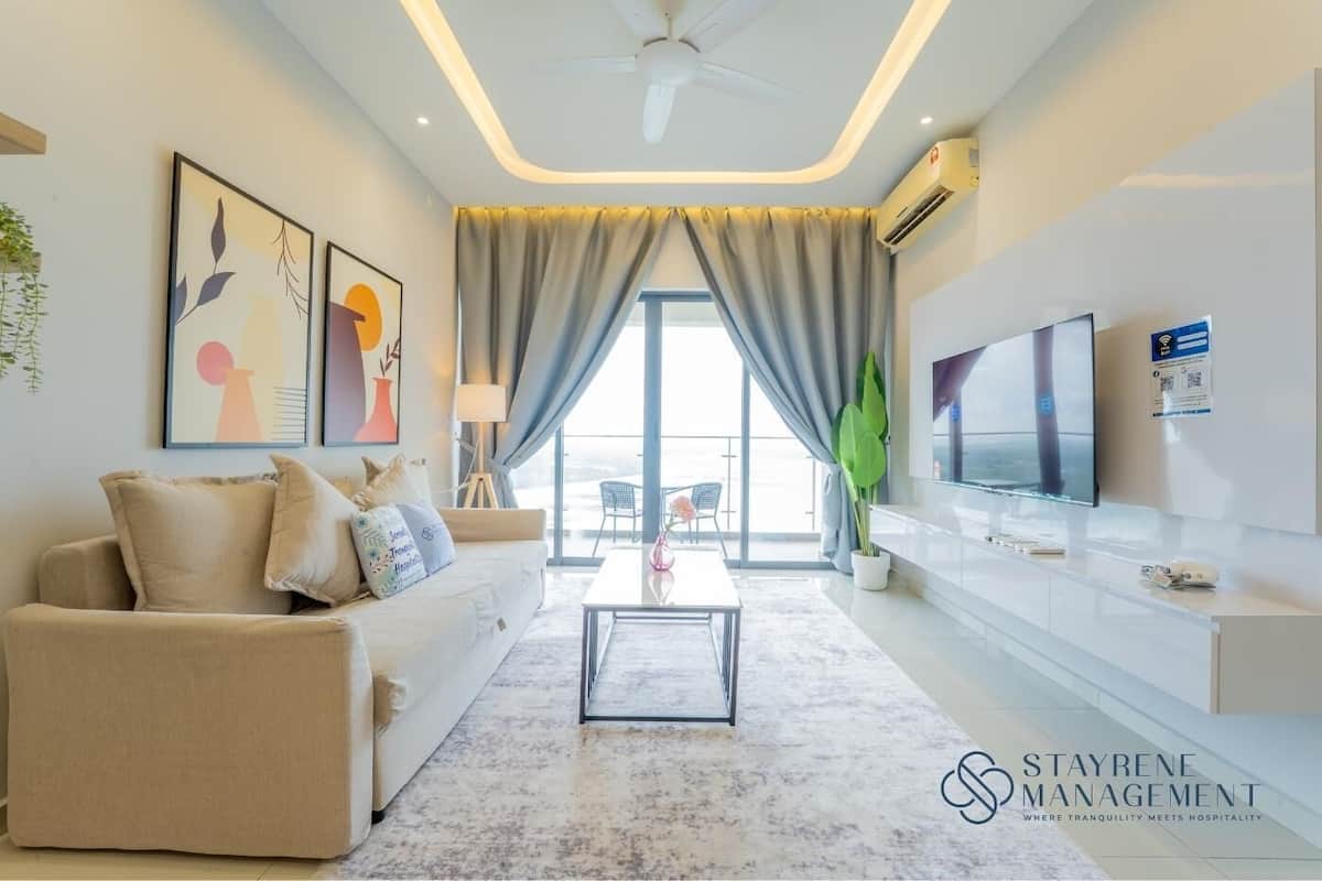 Comfort Apartment, 3 Bedrooms, Non Smoking, Sea View | Living area | 50-inch Smart TV with cable channels, Netflix, streaming services
