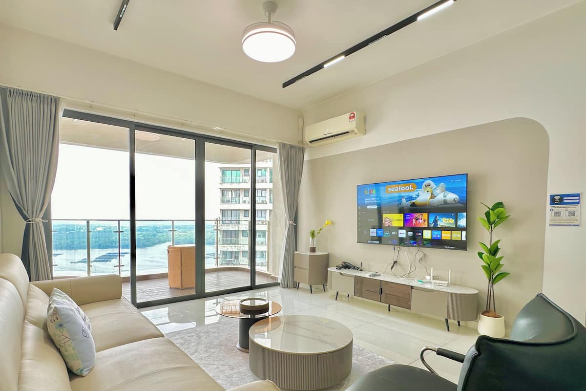 Superior Apartment, 3 Bedrooms, Sea View | Living area | 55-inch Smart TV with cable channels, Netflix, streaming services