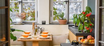 Stone house with patio, garden, and terrace, 15 mn walk from swimming areas.