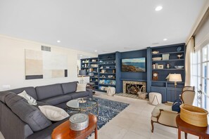 TV, fireplace, DVD player, foosball