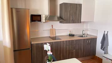 Fridge, microwave, stovetop, electric kettle