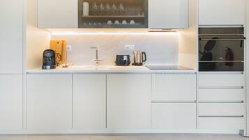 Fridge, microwave, oven, dishwasher