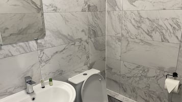 Habitación doble | Baño | Regadera y toallas