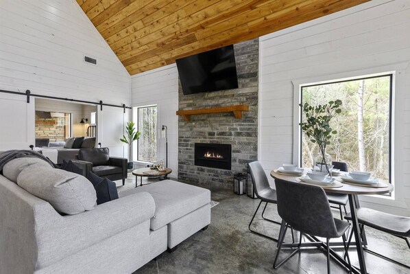 Smart TV, fireplace, video games