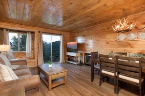 Télévision, cheminée, espaces bureaux