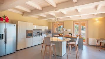 Full-sized fridge, microwave, oven, stovetop