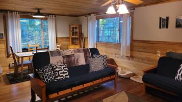 Smart TV, DVD player, books, video library