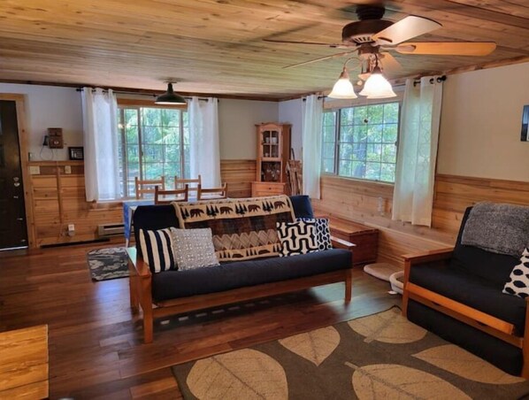 Smart TV, DVD player, books, video library