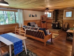 Smart TV, DVD player, books, video library