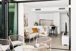 Deluxe Apartment, 1 Bedroom, Pool Access | Individually furnished, free WiFi, bed sheets - Palmera Sea View (Mogan)