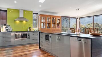 Fridge, coffee/tea maker, cookware/dishes/utensils