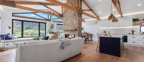 TV, fireplace, stereo