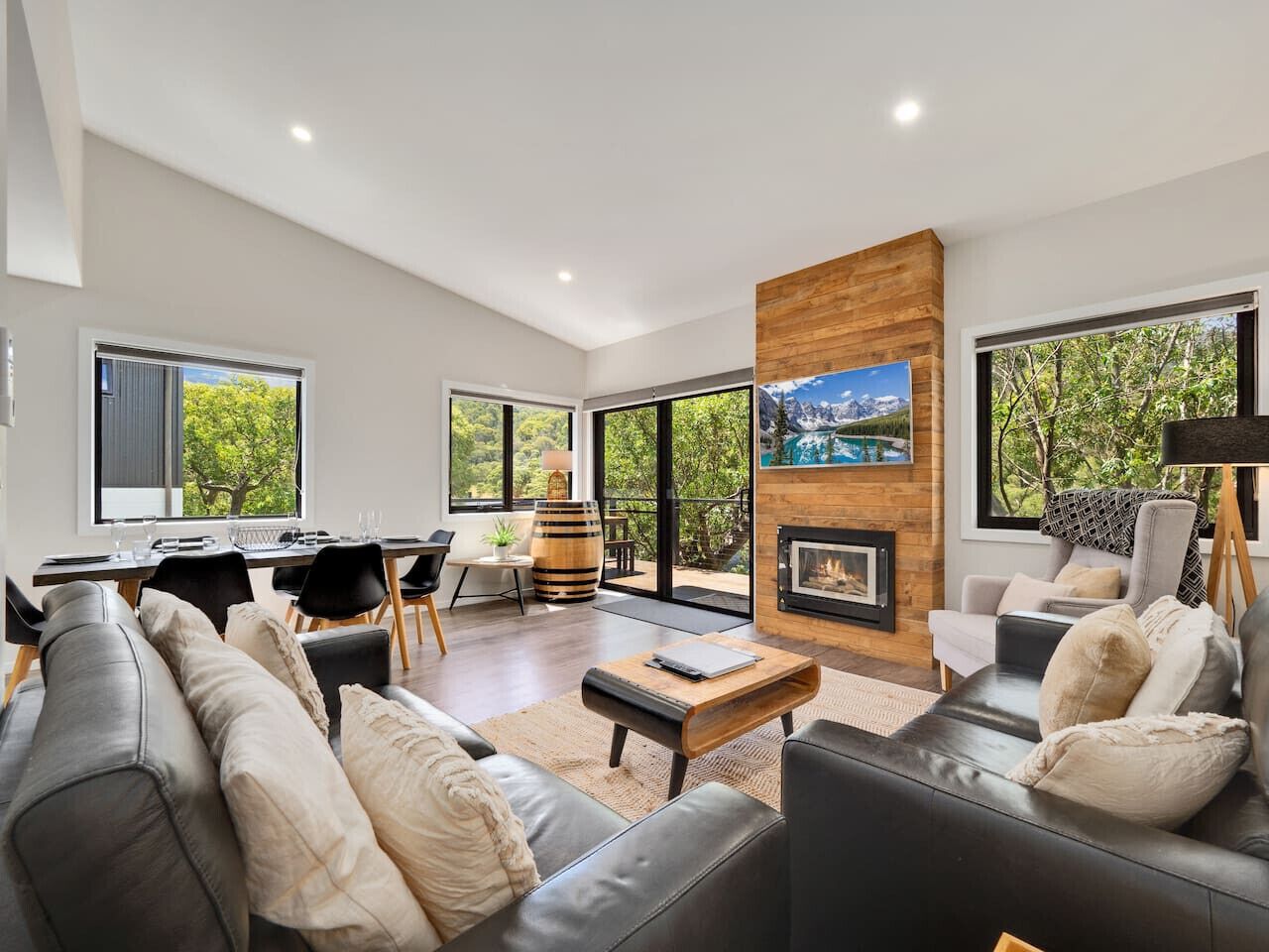 Una televisión, una chimenea