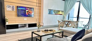 Executive Apartment, 3 Bedrooms, Pool Access, City View | Living area | 48-inch Smart TV with cable channels, video-game console, Netflix - Atlantis Residence 2 (Malacca City)