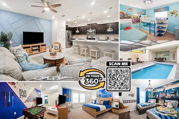 Relax and play in this spacious living area with a flat-screen TV, comfortable seating, and a coffee table.