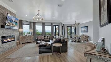 House, Multiple Beds, Pool Access (211 Garrison Rd) | Living area | Fireplace