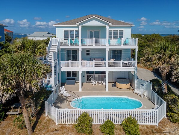 Exterior - Pool & Hot Tub- DOGS OK! 5BR w/ Ocean Views! (Emerald Isle)