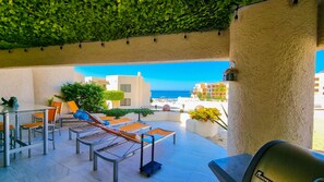 Outdoor dining - Terrasol Beach Resort, Beachfront, Ocean front 2 bedroom condo 106, NEW LISTING (Cabo San Lucas)